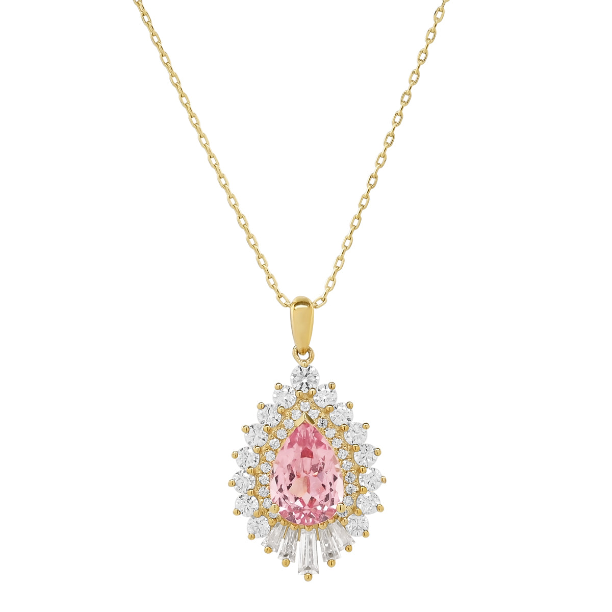 Brighter Days Ahead Necklace - Rubellite with Moissanite Halo in Gold