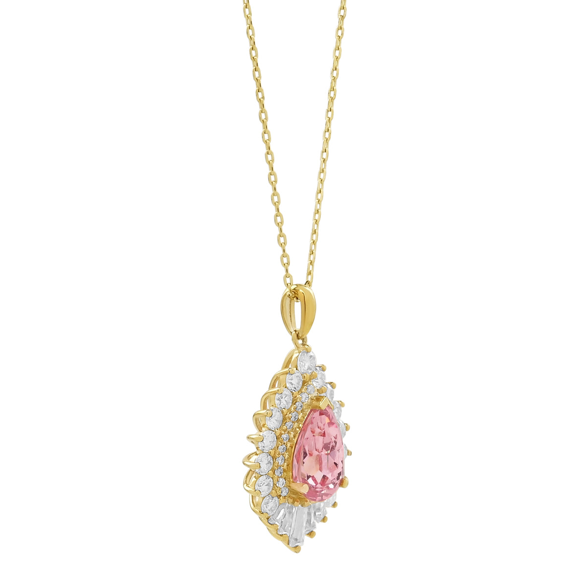 Brighter Days Ahead Necklace - Rubellite with Moissanite Halo in Gold